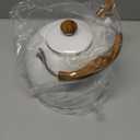 LONFFERY Tea Kettle, 2.5 Quart Whistling Tea Kettle, Tea Pots for Stove Top Food Grade Stainless Steel with Wood Pattern Folding Handle - White