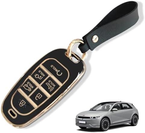 BestEvMod for Ioniq5 Key Fob Cover Accessories,Key Shells with Keychain TPU All-Around Protection Remote Key Case Compatible with 2022-2024 Hyundai Ioniq 5 Accessories (6 Button, Black)