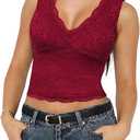 Summer Lace Tank Top Sexy Tunic V Neck Sleeveless Double Lined Going Out Tops for Women M