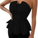 OYOANGLE Women's Strapless Ruffle Tube Top Flared Hem Peplum Bandeau Party Going Out Tops (X-Large, Black)