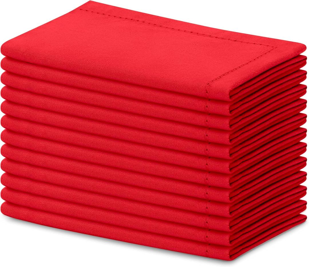 Blue Needles Set of 12 Hemstitch Linen Napkins 100% Cotton Red Cloth Dinner Napkins 18x18 inches, Soft, Reusable, Absorbent, Washable, Ideal for Valentine's Day Events, Parties & Everyday Use