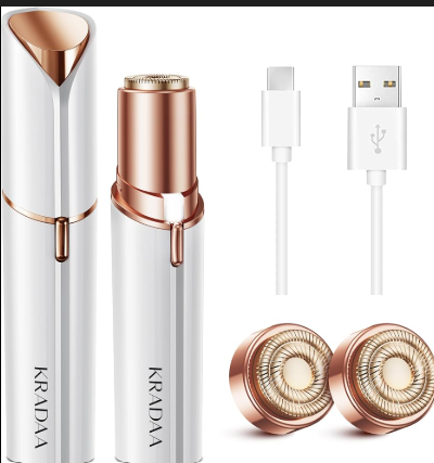 Kradaa Facial Hair Removal for Women: Electric Face Razor with LED Light - Painless & Instant Results Mini Shaver for Travel Use (Peal White) 