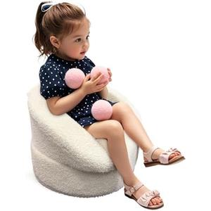 Hrebr Mini Toddler Chair Comfy - 17.3'' Compact Kids Couch with Carry Handle, Soft Teddy Plush Toddle Chair, Washable Cover & Sturdy Design for Nursery & Playroom - White