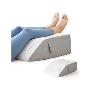 BIEEZZK Leg Pillow Elevation Blood Circulation, Leg Elevating Pillows for After Surgery, Sleeping, Memory Foam Wedge Pillow for Legs Swelling, Foot Knee Pillow for Back Pain, 23.6×16.8×8in, White/Grey