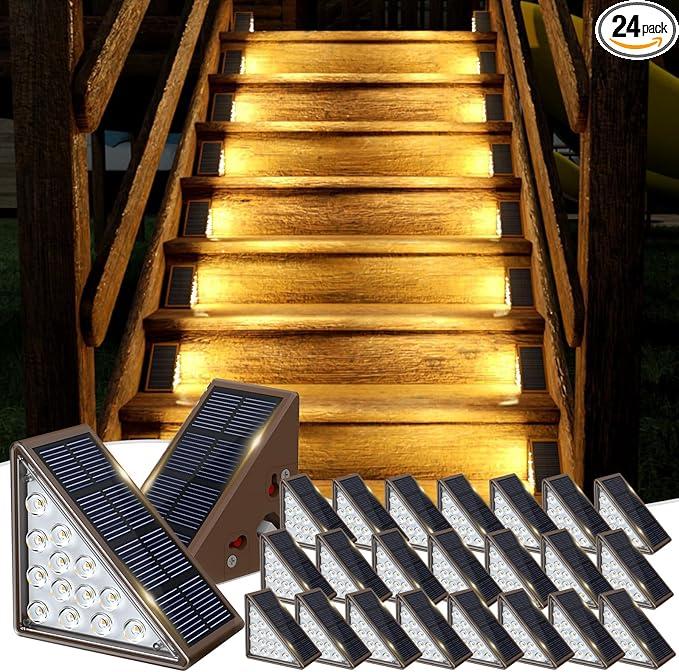Solar Step Lights for Outside,24pack Solar Stair Lights Outdoor Waterproof IP67,Outdoor Deck Step Light,Solar Outdoor Lights for Staircase,Patio(Warm Brown)