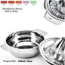 Citrus Lemon Orange Grapefruit Juicer Manual Squeezer 304 Stainless Steel Robust Hand Juicer Reamer Rotation Press with Strainer10oz Bowl, 2 Pour Spouts, Dishwasher Safe, Easy to Clean, Heavy Duty