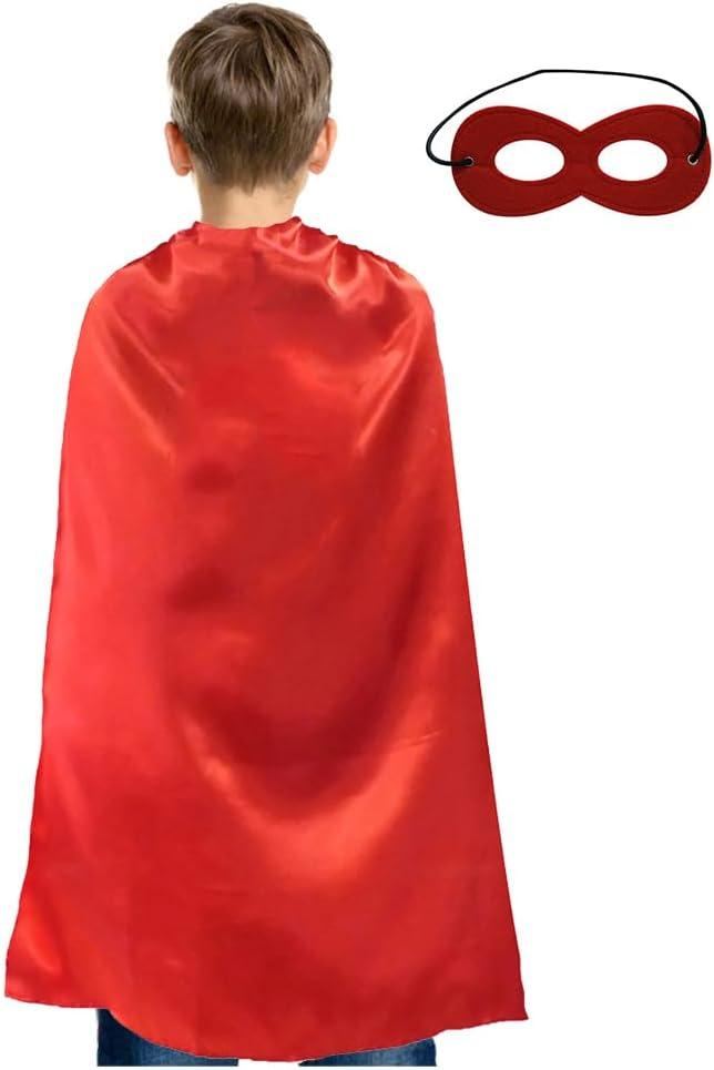 TopTie Satin Superhero Capes and Eyeflap Set, Halloween Festival Event Costumes and Dress Up for Kids & Adults (27 1/2" H x 23 1/2" W, Red)