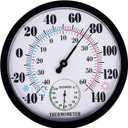 Indoor Outdoor Thermometer Hygrometer - Waterproof Hanging Wall Thermometer Decorative Outdoor Thermometer Large Numbers, No Battery Needed Outdoor Thermometers for Patio (10 Inch, Black 10")