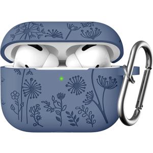 Lerobo Compatible with Apple Airpods Pro 2nd 1st Generation Case Cute Flower Engraved Cover Soft Silicone Skin Cover Full Protective Case for AirPod Pro/Pro 2 Case USB C, Front LED Visible, Blue Gray