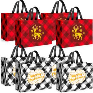 JOYIN 8 PCS Extra Large Christmas Tote Gift Bags 16.9" x 12.6" x 6.8", Reusable Holiday Tote Bags with Handle, Christmas Grocery Shopping Totes Bag for Presents, Xmas Party Favor, Gift Wrapping