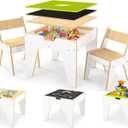 WINGYZ 4-in-1 Wooden Kids Activity Table and 2 Chairs, Ages 2-12 & 4-8 Building Blocks Construction Sensory Table with Storage, Spacious Kids Learning Desk, 22'' D x 21''W x 18''H