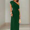 Women's One Shoulder Ruched Formal Bodycon Dress Elegant Sleeveless Stretchy Cocktail Party Dress, (Green, L)