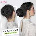 HANNE Hair Buns Hair Pieces for Women Fake Hair Bun Extension Hairs Chignon Pony Tail Bun Artificial Synthetic Hair Extension Women's Hairpiece messy bun hair piece (Natural Black)
