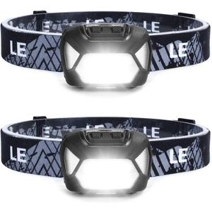 Lepro 320015 Battery Powered Headlamp - 1300Lux Super Bright LED Head Lamp with Red Light, IPX4 Waterproof Headlights for Outdoor Camping, Hiking, Hunting, Power Outages, Emergency, Hurricane, 2 Pack (Black)