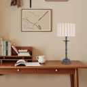 Vintage Brown Scalloped Table Lamp, Rustic/Farmhouse Pleated Lamp, Scalloped Lampshade and Bamboo Lamp Post, for Living Room Bedside Side Table (21.4'' Tall Pack of 1)