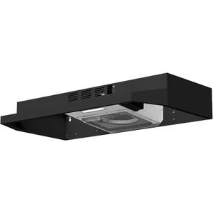 Stainless Steel Under Cabinet Range Hood, Slim Kitchen Vent Hood Ducted/Ductless Convertible with 2 Speed Exhaust Fan, 3-Layer Aluminum Filters,LED Lights (Black, 30)