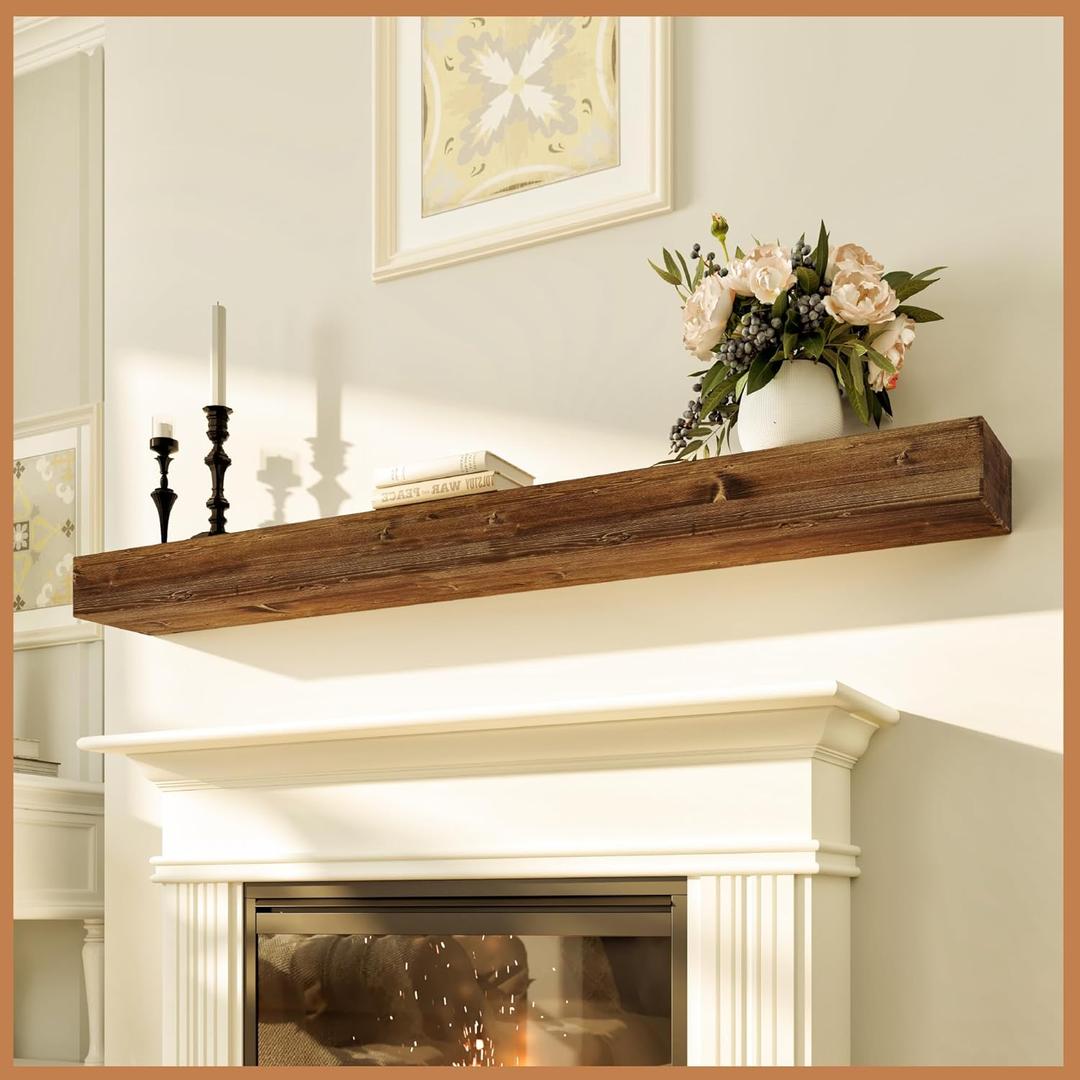 Avana Rustic Fireplace Mantel Shelf 60 Inches - Handcrafted Wood Mantles For Over Fireplace - Wall Mounted Farmhouse Fireplace Mantel Shelf - Floating Fireplace Mantels 60 X 8 X 3 - Rustic Traditional