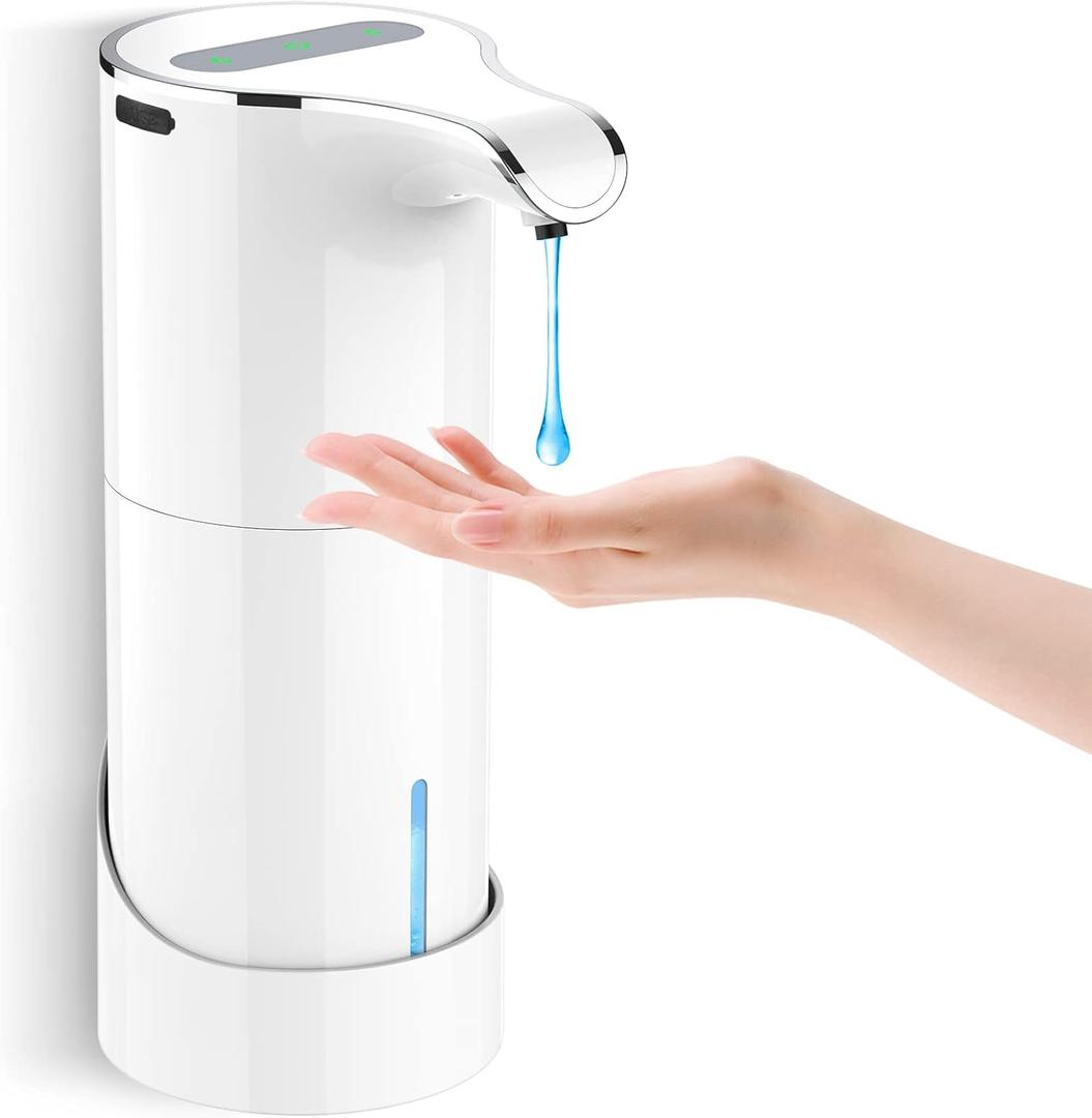 Automatic Soap Dispenser Rechargeable Touchless, 15.37oz Electric Liquid Hand Sanitizer Pump with 5 Adjustable Soap Volume for Kitchen Bathroom Wall No Drilling (White)