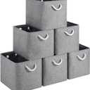 13x15x13 Storage Cube Bins, Heavy Duty Foldable Fabric Storage Bins with Handles and Metal Frame, 6 Pack Large Closet Organizer Bins for Clothes, Socks, Towels, Grey