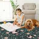 GarveeHome Area Rugs 9x12 Living Room Floral Rugs Non Slip Washable Large Bedroom Throw Carpet Stain Resistant Low Pile Black Green Bow Rugs Soft Boho Bow Flower Carpets for Nursery Home Decor