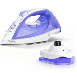 OMAIGA Cordless Iron for Clothes, 1550W 2-In-1 Cordless/Corded Steam Iron Rapid Heating, Ceramic Soleplate, 3-Way Auto-Off, Self-Cleaning, 12.85oz Water Tank Ironing Clothes for Home, Purple
