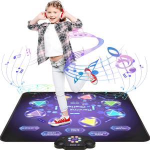 Dance Mat Toys for Kids: LED Light-Up 8-Button Dance Pad with Adjustable Volume, Rechargeable, Bluetooth Function, Built-in Music, 8 Modes & 3 Difficulty Levels, Xmas Gifts for Kids Ages 3-12