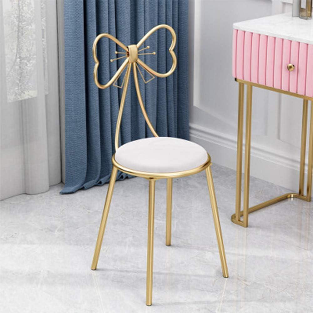 Gluck Plants Modern Makeup Vanity Stool, Cute Butterfly Stool Ottoman Bench, Metal Bench Legs Gold Dining Chair for Kitchen, Bedroom, Living Room (White Flannel, XL)