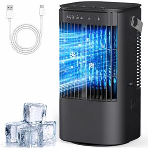 Portable Air Conditioners, 4-in-1 Mini Air Conditioner Evaporative Air Cooler, Portable AC with 1000ML Tank, 3 Speeds & 7-Color LED, Small Air Conditioner with Timer for Bedroom, Desktop, Home, Office