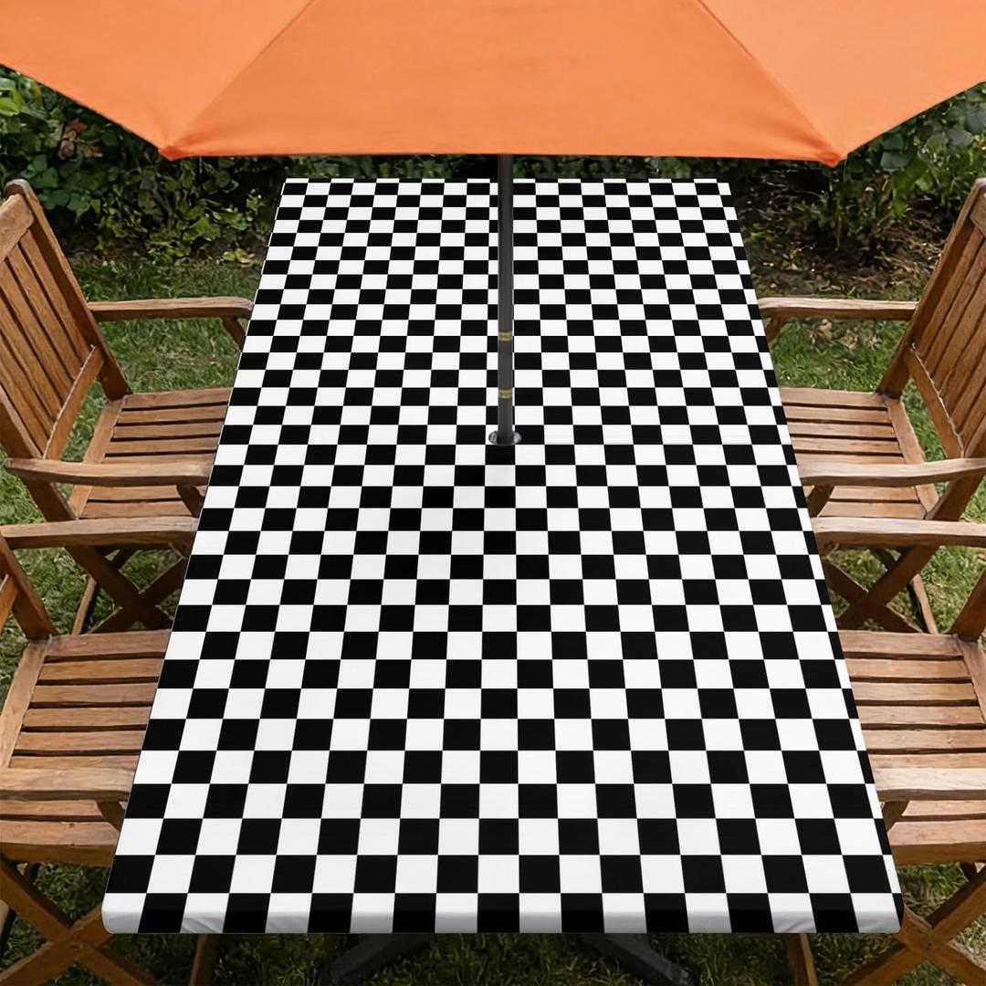 ARTSGOO Rectangle Outdoor Tablecloth with Umbrella Hole and Zipper Waterproof Rectangle Fitted Tablecloth with Elastic Edge, Wipeable Outdoor Table Cover for Patio, Garden, Picnic 48" x 30"