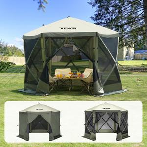 VEVOR Pop Up Gazebo Screen Tent 6 Sided Canopy Sun Shelter with 6 Removable Privacy Wind Cloths & Mesh Windows, 10x10FT Quick Set Screen Tent with Mosquito Netting, Army Green