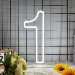 Number 1 Neon sign, One Led sign for First Birthday, 1st Birthday Neon Light for Bedroom, Kids Room, USB Powered Light Up Neon Signs for Party Decor