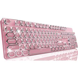 EWEADN TK950 Typewriter Keyboard Wireless Mechanical Keyboard, 104 Keys Aesthetic Typewriter Keyboards with White Backlit, Anti-Ghosting, Blue Switch Bluetooth/2.4GHz/Wired Keyboards-Pink
