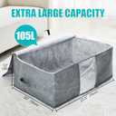 105L Extra Large Storage Bags for Blankets, King Comforters, Bedding, Clothes, Pillows, Sheets - Closet Organizers and Storage with 4 Handles & Clear Window, Foldable & Breathable (Grey, 3pack)