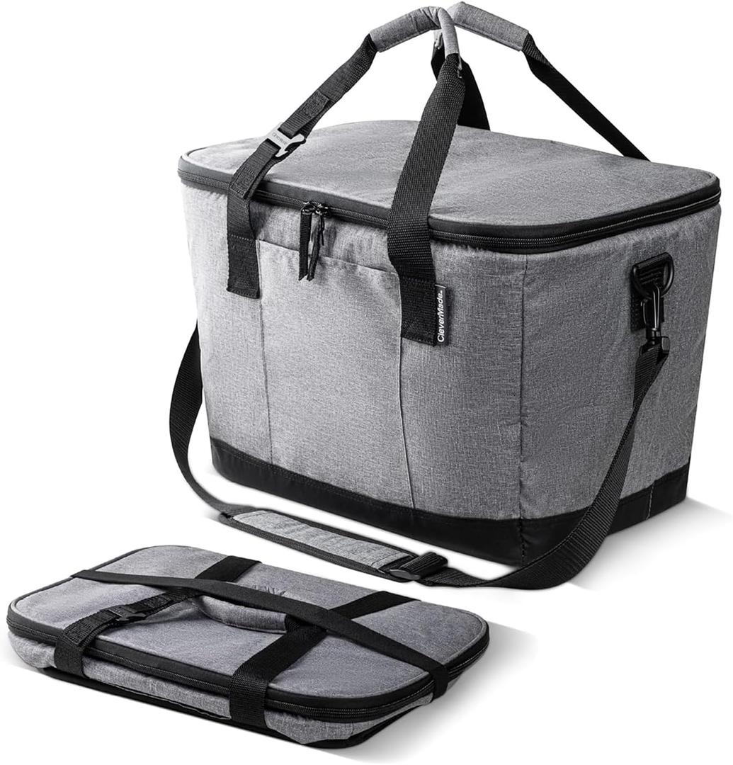 CleverMade Tahoe Collapsible Cooler Bag Large Portable Cooler Bag for Travel, Foldable Insulated Cooler for Beach, Picnic & Tailgating, Holds Up to 50 Cans, Leakproof Soft Carry Cooler
