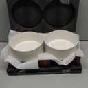 Getstar Ceramic Dog Bowls Set with Acacia Wood Stand, 3.5 Cups Pet Bowls Set of 2 for Medium Dogs, Cute Dog Food Bowl, Cat Bowls (Vintage White)