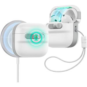 ESR for AirPods 4 Case, Compatible with AirPods 4 Generation Case (2024)(USB-C), MagSafe Compatible, Magnetic Lid Lock, Drop-Proof Protection Cover with Lanyard, Pulse Series,White