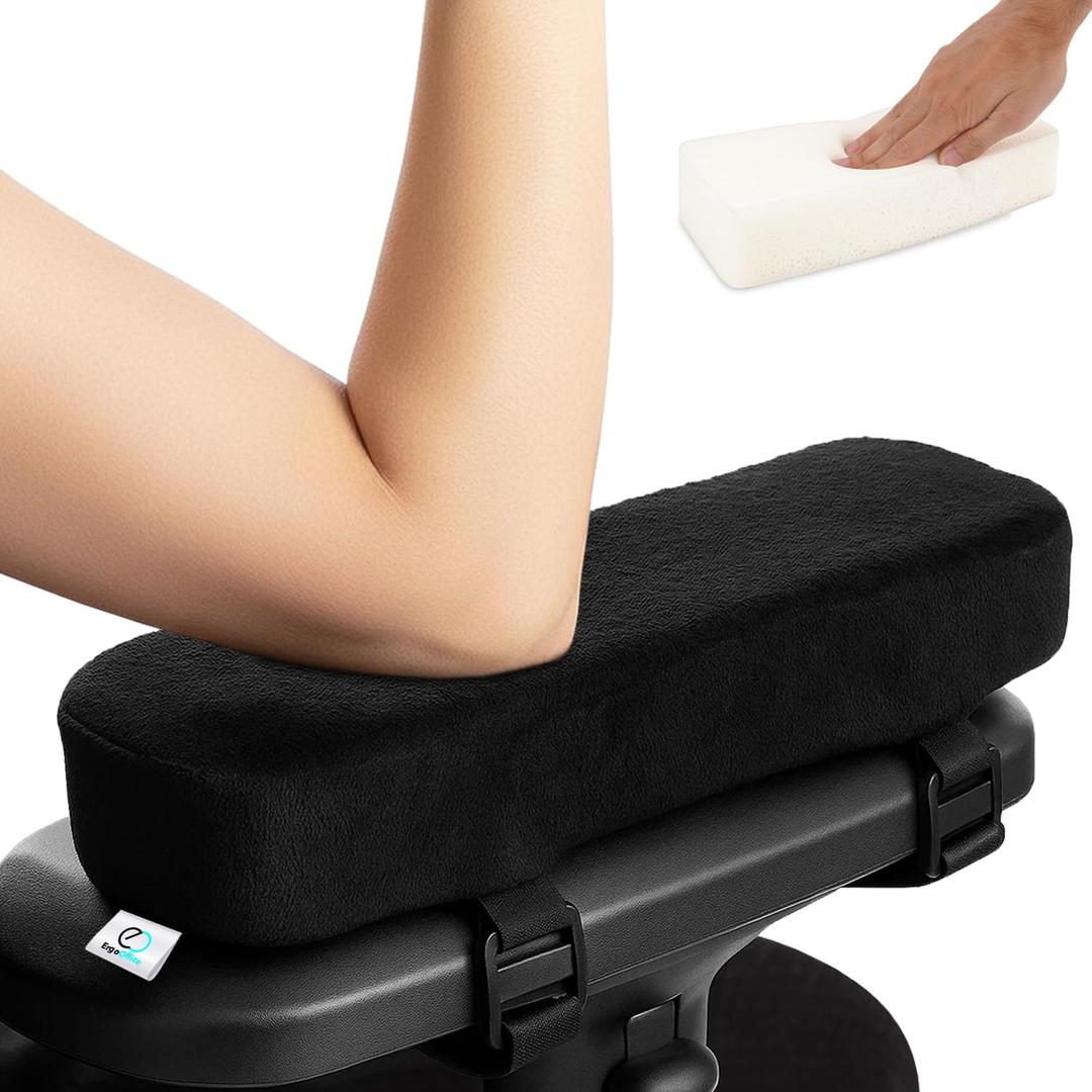 Thick Memory Foam Office Chair Arm Pads - Office Chair Armrest Covers Provide Elbow Cushion and Relieve Pressure - Ergonomic Desk Chair Arm Covers - Gaming, Computer Chair Rest Pads (Set of 2) (Black)