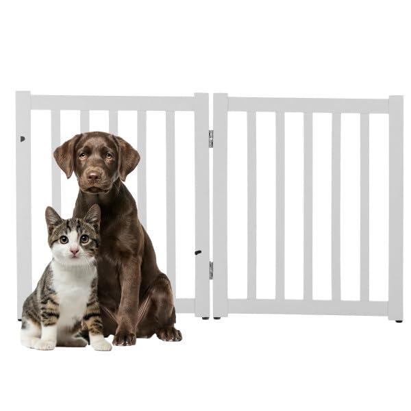 Freestanding Dog Gate - 2-Panel Foldable Indoor Pet Fence - 40x24-Inch Wood Dog Gate for Stairs, Hallways, or Doorways by PETMAKER (White)