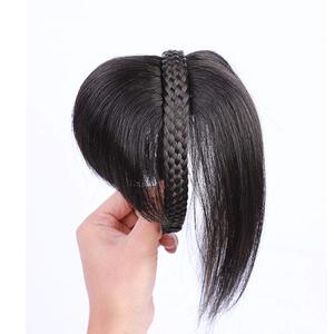 ICRAB 10" Womens Human Hair Braided Headband Wiglets Hairpiece Natural Looking Hairband Braids Human Hair Topper Clip In Topper Hair Piece with Bangs Twist Braid Human Hair Topper Natural Black