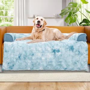Calming Extra Large Dog Couch Bed for Dogs, 45 x 37 inch Waterproof Removable Pet Mat Couch Cover for Furniture Protector, Non-Slip Fluffy Pelsbarn Dog Bed for Couch, Sofa, Car - Tie-Dye Blue