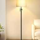 Floor Lamps for Living Room, Black Floor Lamp Adjustable Height Standing Lamp, Dimmable Modern Tall Floor Lamp for Bedroom Office with Beige Linen Shade, 8W 3000K Bulb Included