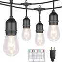 Mlambert 96Ft(2x48ft) 3-Color in 1 48Ft LED Dimmable Outdoor String Lights with Remote, Plug-in 2700K/4000K/5000K Waterproof Lights for Patio Cafe (Black)
