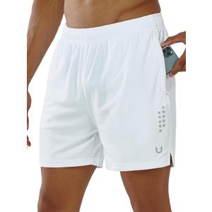 NORTHYARD Men's Athletic Gym Shorts Basketball 5" Tennis Workout Short Quick Dry Mesh Running with Zipper Pockets (White, M)