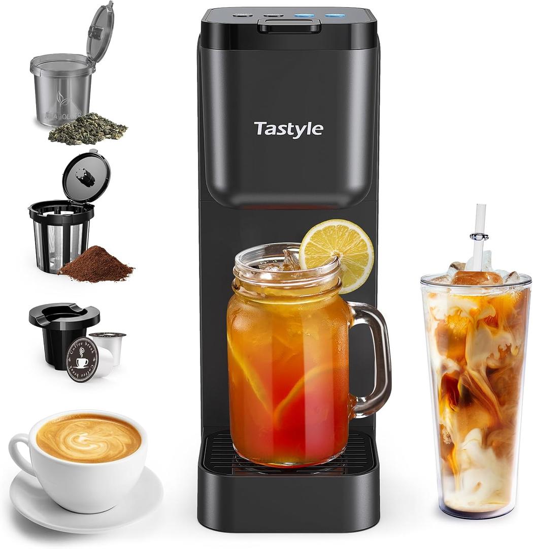 Single Serve Brewer, Iced | Hot | Bolder Coffee | Iced Tea Capabilities, Compatible with K Cup Pods, Grounds and Tea Leaves, 6 to 16oz Brew Size, Perfect for Small Spaces, Black