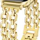 Gold Silver Watch Bands for Women Compatible with Apple Watch 38/40/41/42/44/46/49mm Adjustable Metal Strap Dressy Pretty Chain Bracelet for iWatch Series 11/10/9/8/7/6/5/4/SE/3/2/1/Ultra