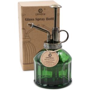 OFFIDIX Glass Plant Mister, 6.3 Inches Tall Vintage Style Spritzer Bronze Plastic Top Pump One Hand Watering Can Indoor Plant Spray Bottle for Garden, Plants, Cleaning (Dark Green)
