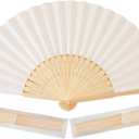 Sepwedd 50pcs Cream-Coloured Paper Hand Fan Bamboo Folding, Handheld Paper Fan for Wedding Party and Home Decoration