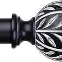 2 Pack Boho Black Curtain Rod, Decorative Curtain Rods for Windows 30 to 56 Inch with Handmade Leaf Finials, 1 Inch Adjustable Heavy Duty Rustic Farmhouse Window Treatment Rods, Easy Install
