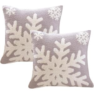 NIDITW Set of 2 Winter Gift Ultra Soft Snowflake Throw Pillow Cover Microfiber Christmas Cushion Case Cozy Fluffy Grey Pillowcase Decor for Sofa Couch 18x18 Inches (1-Snowflake)