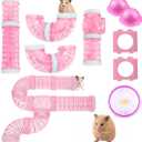 IBEQUE 2 Hamster Tubes & Tunnel Kit, Transparent DIY Connecting Pipe & Accessories, Includes Hamster Wheel for Small Pets (Pink)